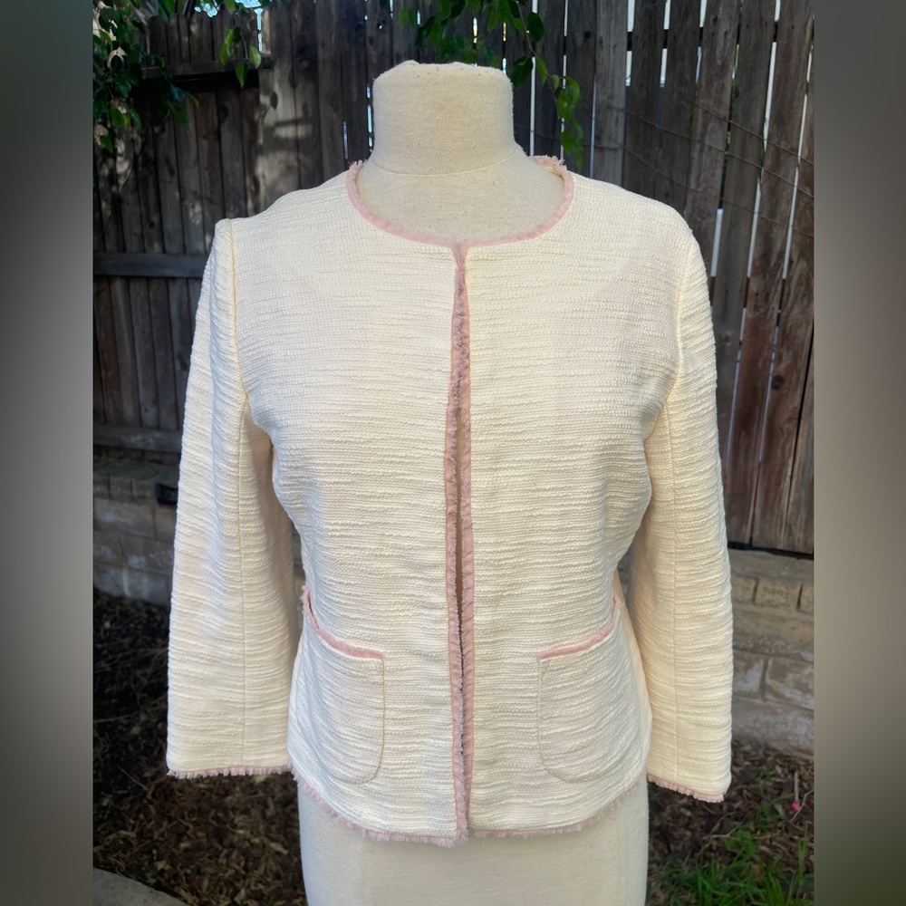Lilly Pulitzer Idalee white pink tulle trim tweed Women's Jacket Classic M
